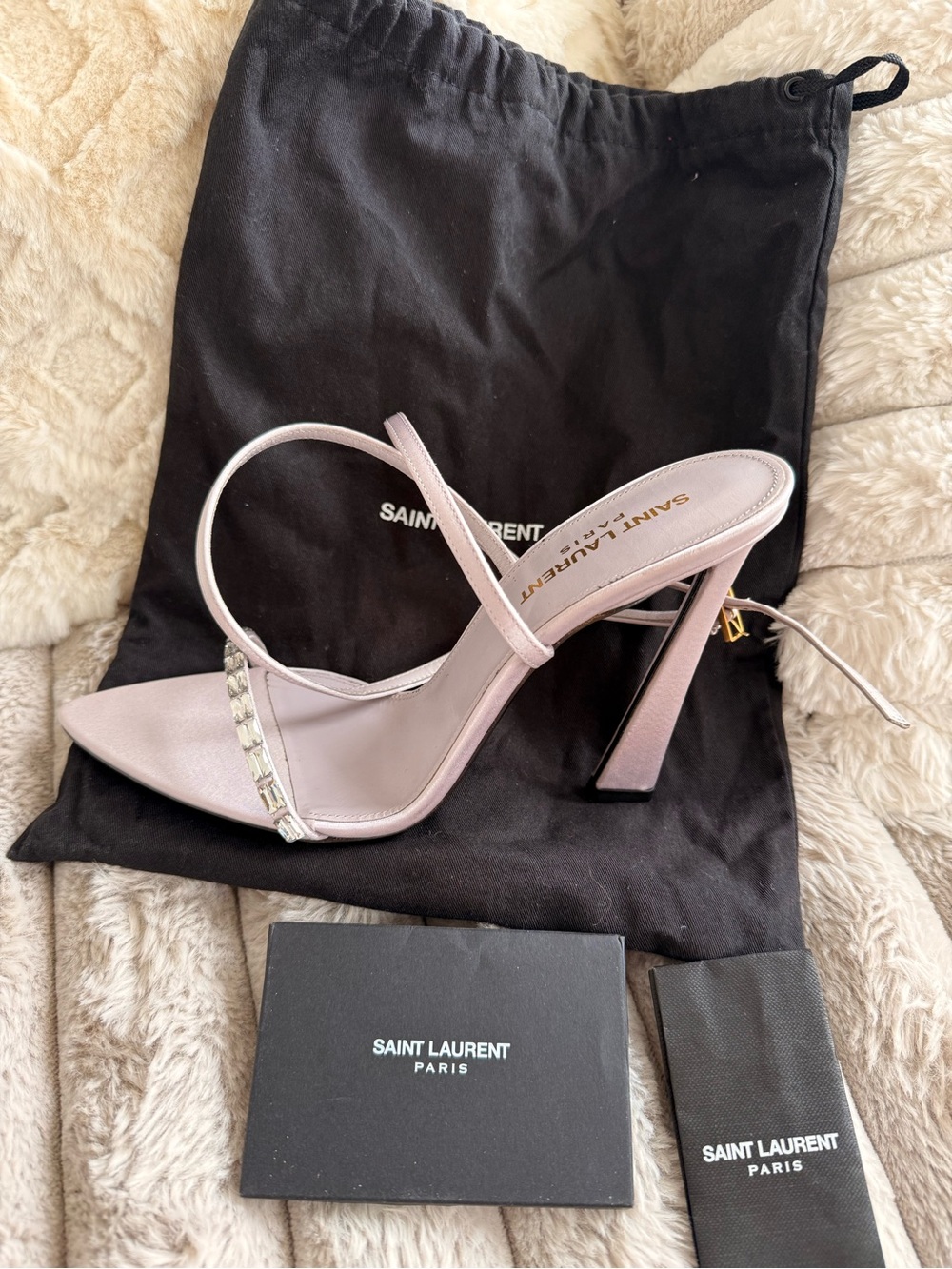 Saint Laurent Blush Pink Crystal-Strap High Heel Sandals